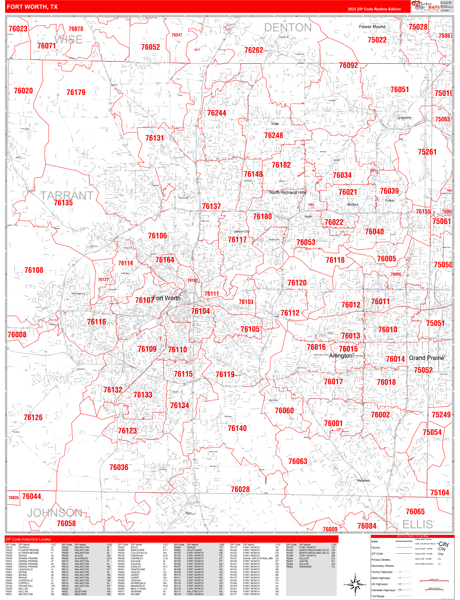 Fort Worth Zip Code Wall Map